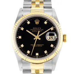 ROLEX DATEJUST 36, 16233, STEEL & GOLD, BLACK DIAMOND DIAL, JUBILEE BRACELET,...