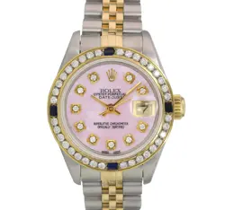 ROLEX DATEJUST LADIES TWOTONE GOLD STEEL PINK MOTHER OF PEARL DIAMOND WATCH 26MM
