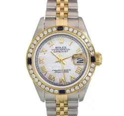 ROLEX DATEJUST LADIES TWO-TONE GOLD STEEL WHITE MOTHER OF PEARL 0.90CTW WATCH