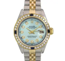 ROLEX DATEJUST LADIES TWO-TONE GOLD STEEL BABY BLUE DIAL DIAMOND .90CTS WATCH