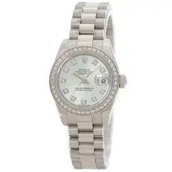 ROLEX DATEJUST 10P BEZEL DIAMOND ICE BLUE WATCHES 179136G PLATINUM/PT LADIES
