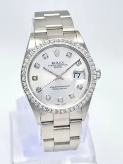 ROLEX OYSTER DATE 34MM 15200 SILVER DIAMOND DIAL & DIAMOND BEZEL DATEJUST BOX