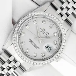 ROLEX MENS DATEJUST WATCH STAINLESS STEEL - SILVER DIAMOND DIAL - DIAMOND BEZEL
