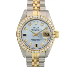 ROLEX DATEJUST LADIES TWO-TONE GOLD STEEL BABY BLUE 8+2 DIA 1.00CT BEZEL WATCH