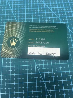 ROLEX GENUINE 116503 18K DAYTONA  YEAR 2022 WARRANTY CARD RANDOM SERIES