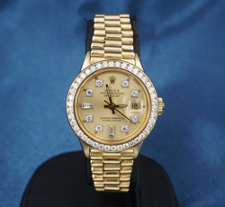 LADIES ROLEX 18K YELLOW GOLD DIAMOND BEZEL WATCH 6917 26MM PRESIDENT W1169