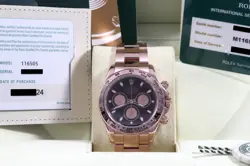 ROLEX DAYTONA BLACK DIAL 18K ROSE GOLD EVEROSE 116505 CPO & SERVICE CARD/BOX