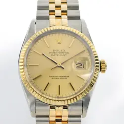 ALL ORIGINAL 36MM ROLEX DATEJUST SS/10K GOLD JUBILEE CHAMPAGNE DIAL WATCH