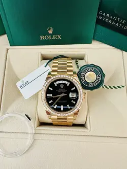 ROLEX DAY-DATE 40MM PRESIDENT 228348RBR FACTORY DIAMONDS & BLACK ONYX DIAL B&P