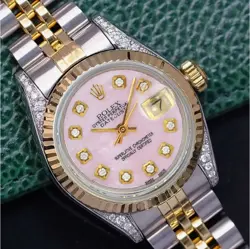 ROLEX DATEJUST LADIES TWO-TONE GOLD STEEL PINK MOTHER OF PEARL DIAMOND WATCH