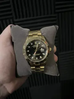 ROLEX MEN'S DATEJUST OYSTER WATCH 36MM GOLD BAND BLACK FACE