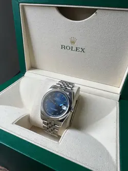 ROLEX DATEJUST BLUE MEN ROMAN NUMERALS DIAL WATCH 116200