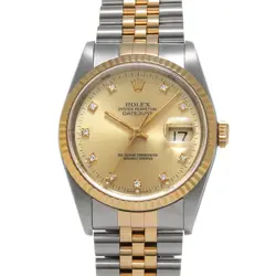 ROLEX DATEJUST 16233G MENS WATCH CHAMPAGNE DIAL 18K GOLD 1990 USED