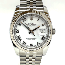 ROLEX DATEJUST 36MM SS & WG AUTOMATIC 2007 USED, SILVER DIAL, 18.5CM