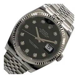 ROLEX DATEJUST 36 BLACK STAINLESS STEEL DIAMOND WATCH 116234G USED