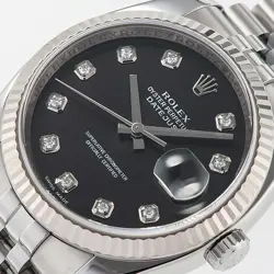 ROLEX DATEJUST 36MM BLACK DIAL 10P DIAMOND BEZEL AUTOMATIC USED