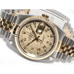 ROLEX DATEJUST CHAMPAGNE HOUNDSTOOTH 10P DIAMOND CLASSIC MENS WATCH 16233G