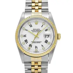 ROLEX DATEJUST 16233G MENS WATCH 1995 WHITE DIAL, DIAMOND, 36MM, USED