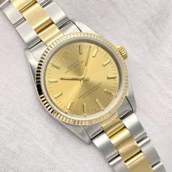 ROLEX OYSTER PERPETUAL 34MM 14233 CHAMPAGNE DIAL 18CT TWO TONE GOLD BOX PAPERS