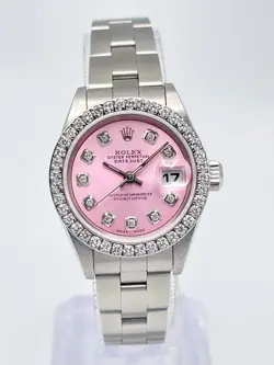 ROLEX DATEJUST LADIES 26MM 69160 PINK DIAMOND DIAL & DIAMOND BEZEL BOX PAPERS