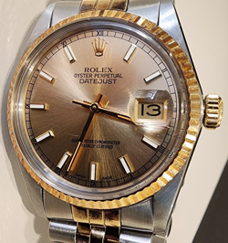ROLEX DATEJUST WATCH 36MM STEEL GOLD 16013 GOLD DIAL VINTAGE LUXURY