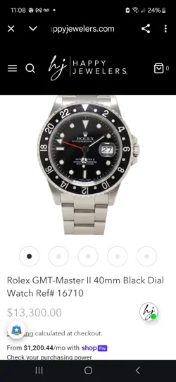 ROLEX GMT-MASTER II 40MM STAINLESS STEEL BLACK DIAL & BLACK ALUMINUM BEZEL 16710