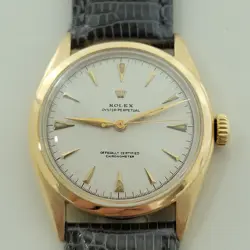 ROLEX 6084 OYSTER PERPETUAL 18K GOLD 34MM MEN SEMI BUBBLE AUTOMATIC 1950S RA531B