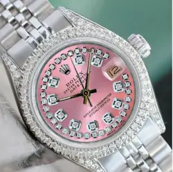 ROLEX DATEJUST WOMENS STAINLESS STEEL ICE PINK DIAL 1.50CT DIAMOND JUBILEE WATCH