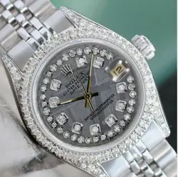 ROLEX DATEJUST WOMENS WATCH STAINLESS STEEL GREY METEORITE DIAMOND DIAL 1.50CT
