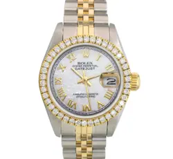 ROLEX DATEJUST LADIES TWO-TONE WHITE MOTHER OF PEARL DIAL 1.00CT BEZEL WATCH