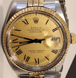 ROLEX DATEJUST 36 WATCH 16013 AUTOMATIC STEEL GOLD ROMAN NUMERAL DIAL