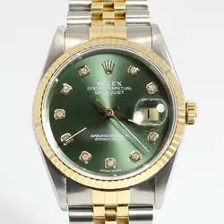 ROLEX DATEJUST 36MM GREEN 10P DIAMOND COMBO STEEL WATCH 16233 76669833