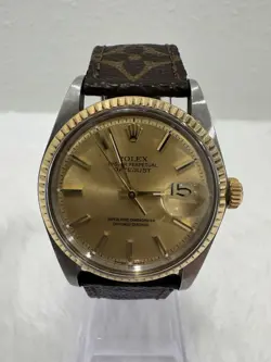 ROLEX DATEJUST 1601 GOLD FLUTED DIAL WITH GOLD BEZEL & LOUIS VUITTON STRAP 1973