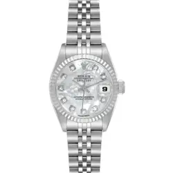 ROLEX DATEJUST STEEL WHITE GOLD MOP DIAMOND DIAL LADIES WATCH 69174 BOX PAPERS