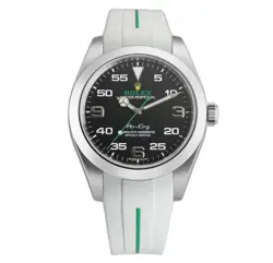 ROLEX AIR-KING 116900 BLACK DIAL 40MM STAINLESS STEEL ON BLACK & ORANGE STR AP