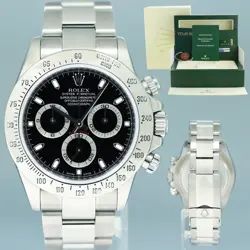 MINT 2009 PAPERS ROLEX 116520 DAYTONA BLACK STEEL COSMOGRAPH CHRONO WATCH BOX