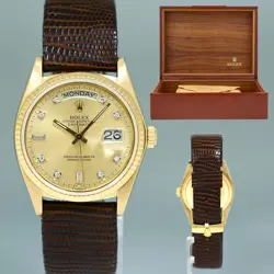 Rolex President Day Date 18038 Yellow Gold Champagne Diamond Quickset Watch Box