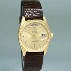 Rolex President Day Date 18038 Yellow Gold Champagne Diamond Quickset Watch Box