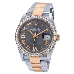 ROLEX DATEJUST 18K EVEROSE GOLD STAINLESS STEEL OYSTER GREY MENS WATCH 126281RBR