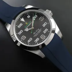 ROLEX AIR-KING 116900 BLACK DIAL 40MM STAINLESS STEEL ON BLUE RACING RUBBER