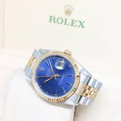 Rolex 36mm 18K Half Yellow Gold Blue Sticks Dial Datejust REF: 16233 (T)