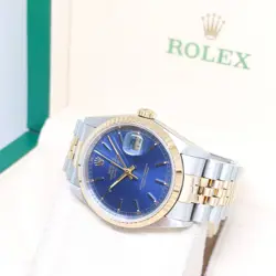 Rolex 36mm 18K Half Yellow Gold Blue Sticks Dial Datejust REF: 16233 (T)