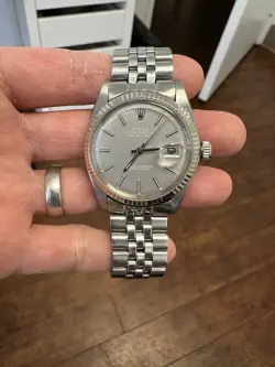 ROLEX DATEJUST 1601 GHOST DIAL STEEL CASE WHITE GOLD FLUTED BEZEL