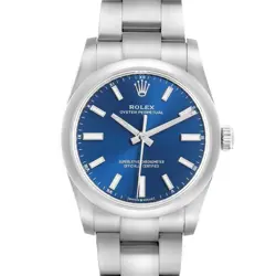 ROLEX OYSTER PERPETUAL 34MM BLUE DIAL STEEL MENS WATCH 124200 BOX CARD