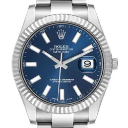 ROLEX DATEJUST II 41 STEEL WHITE GOLD BLUE DIAL MENS WATCH 116334 BOX CARD