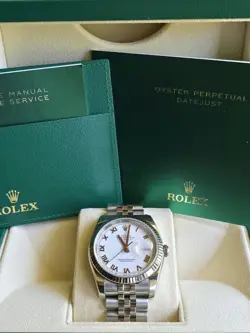 Rolex Datejust 36 White Dial Jubilee White Gold Fluted Bezel - 116234