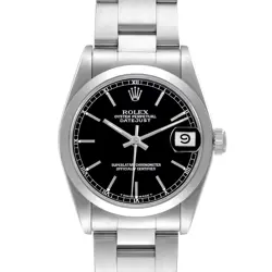 ROLEX DATEJUST MIDSIZE 31 BLACK DIAL AUTOMATIC STEEL LADIES WATCH 68240