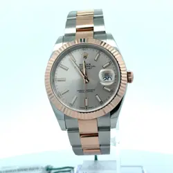 ROLEX 41MM DATEJUST 126331 PINK AND SILVER OYSTER BRACELET FLUTED SUNDUST STICK