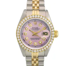 ROLEX DATEJUST LADIES TWO-TONE GOLD STEEL PINK DIAMOND DIAL & BEZEL 1.00CT WATCH