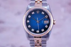 ROLEX MENS DATEJUST TWO-TONE QUICKSET BLUE DIAL WATCH 16233 & ROLEX BRACELET